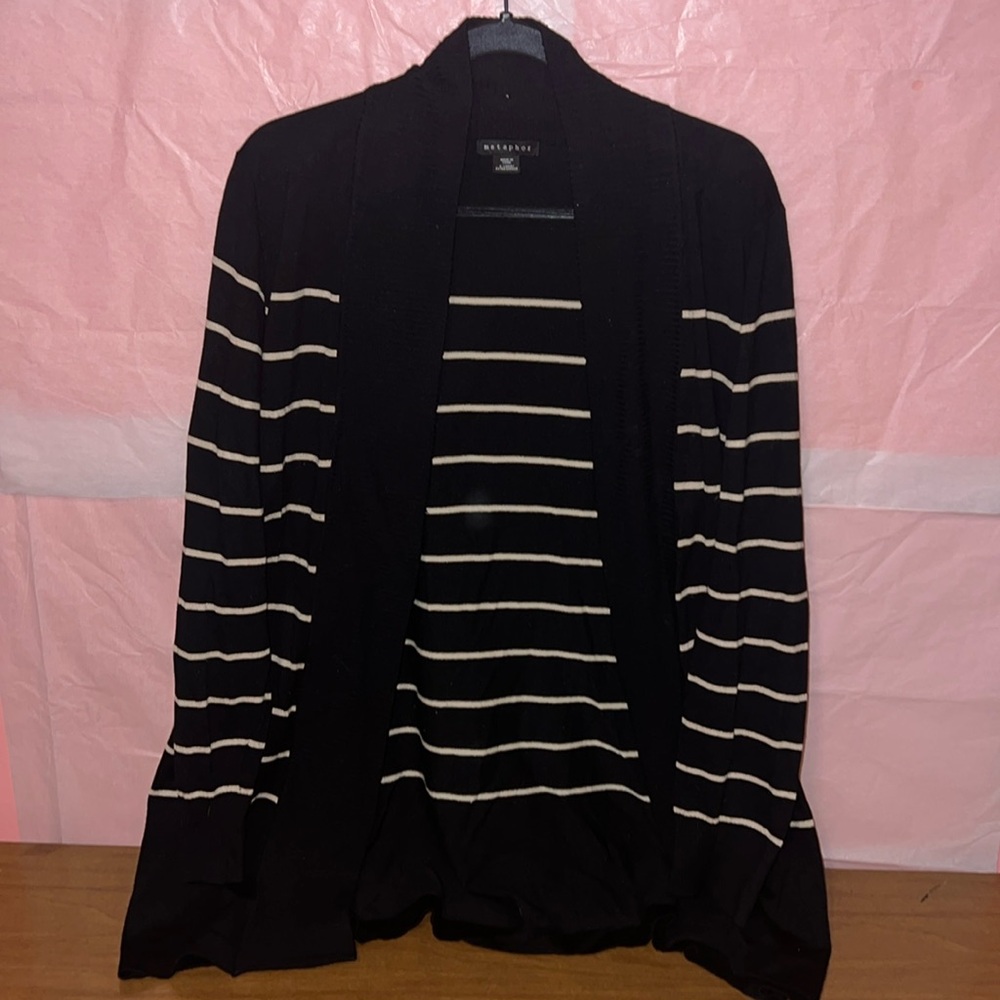 Metaphor Black and Tan Striped Long Sleeve Cardigan Women’s Size Extra Large